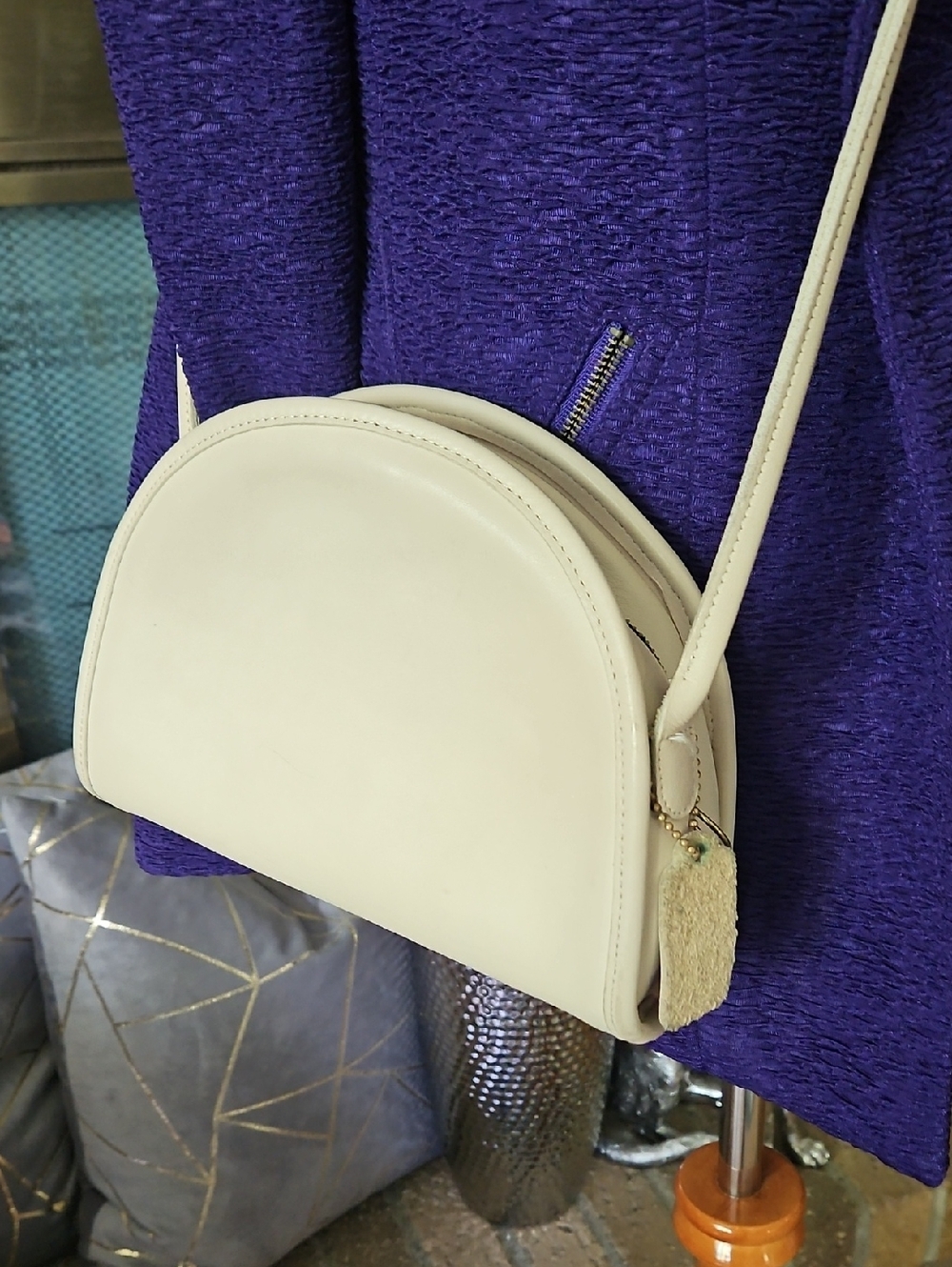 COACH Kimball Vintage Bone Leather Crossbody Bag - Minimal Half-Moon Design - Picture 3 of 10